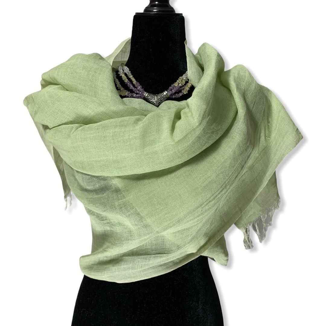Fair Trade Handwoven Linen Scarf - Pistachio Green. Ethically Handmade by Artisans in Egypt