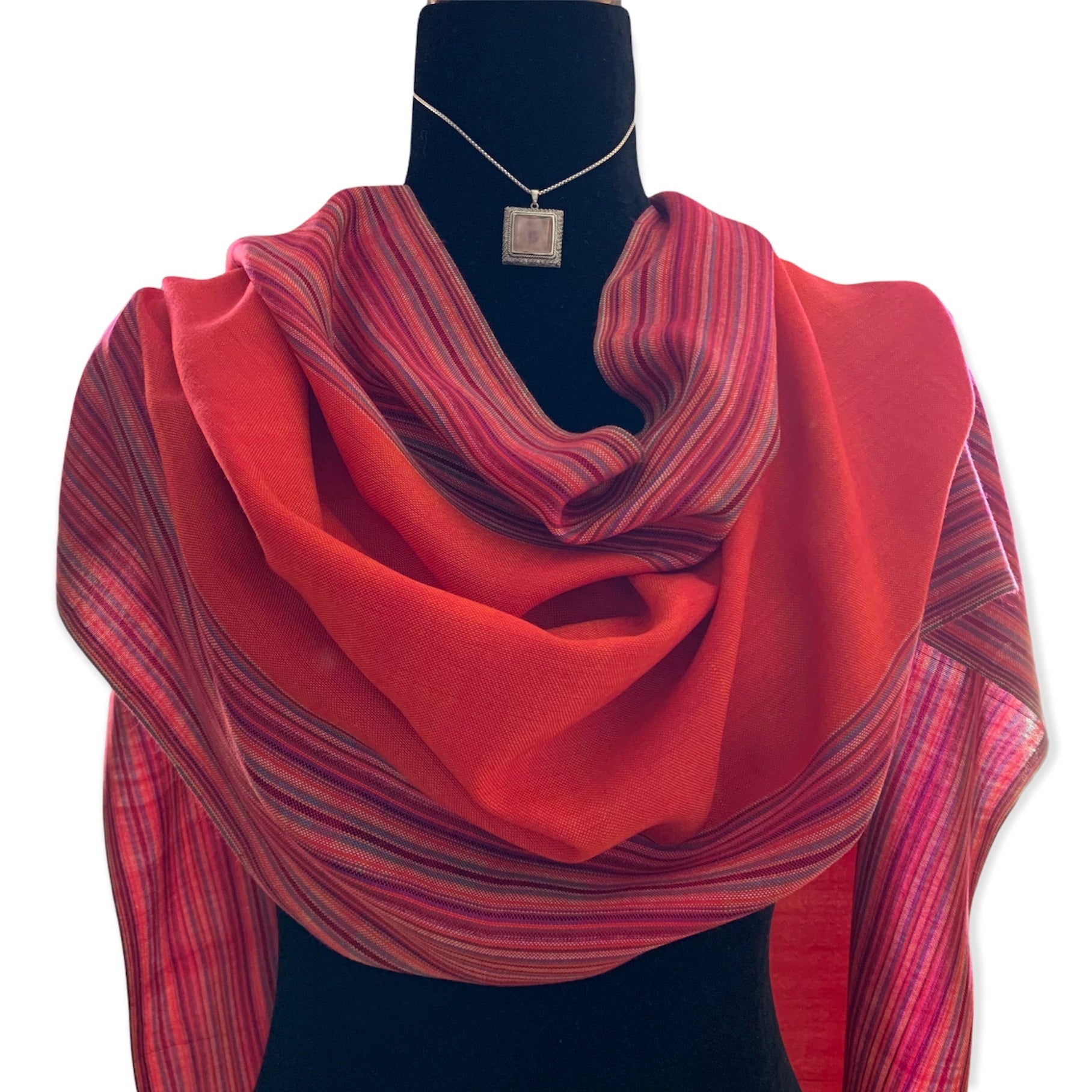 Striped-frame Handwoven Scarf - Orange & Pink Charlotte