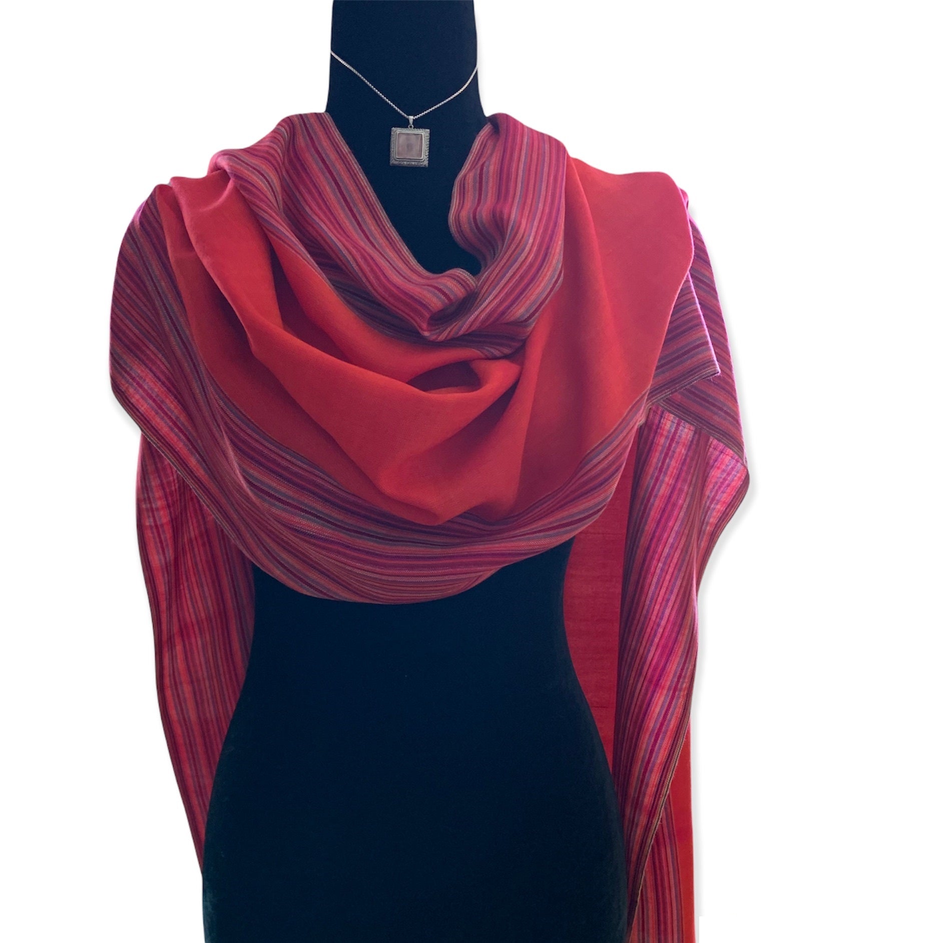Striped-frame Handwoven Scarf - Orange & Pink Charlotte