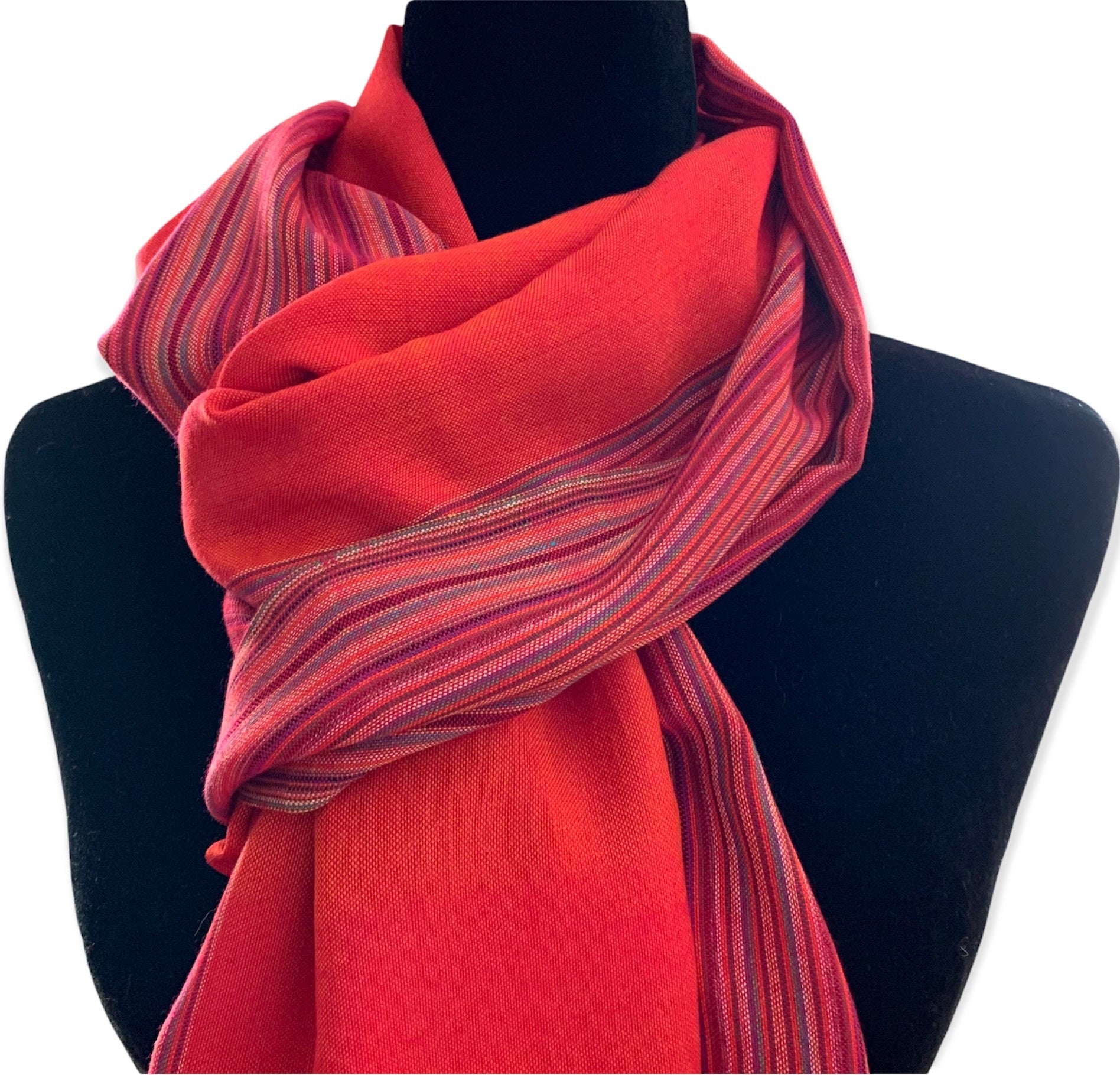 Striped-frame Handwoven Scarf - Orange & Pink Charlotte