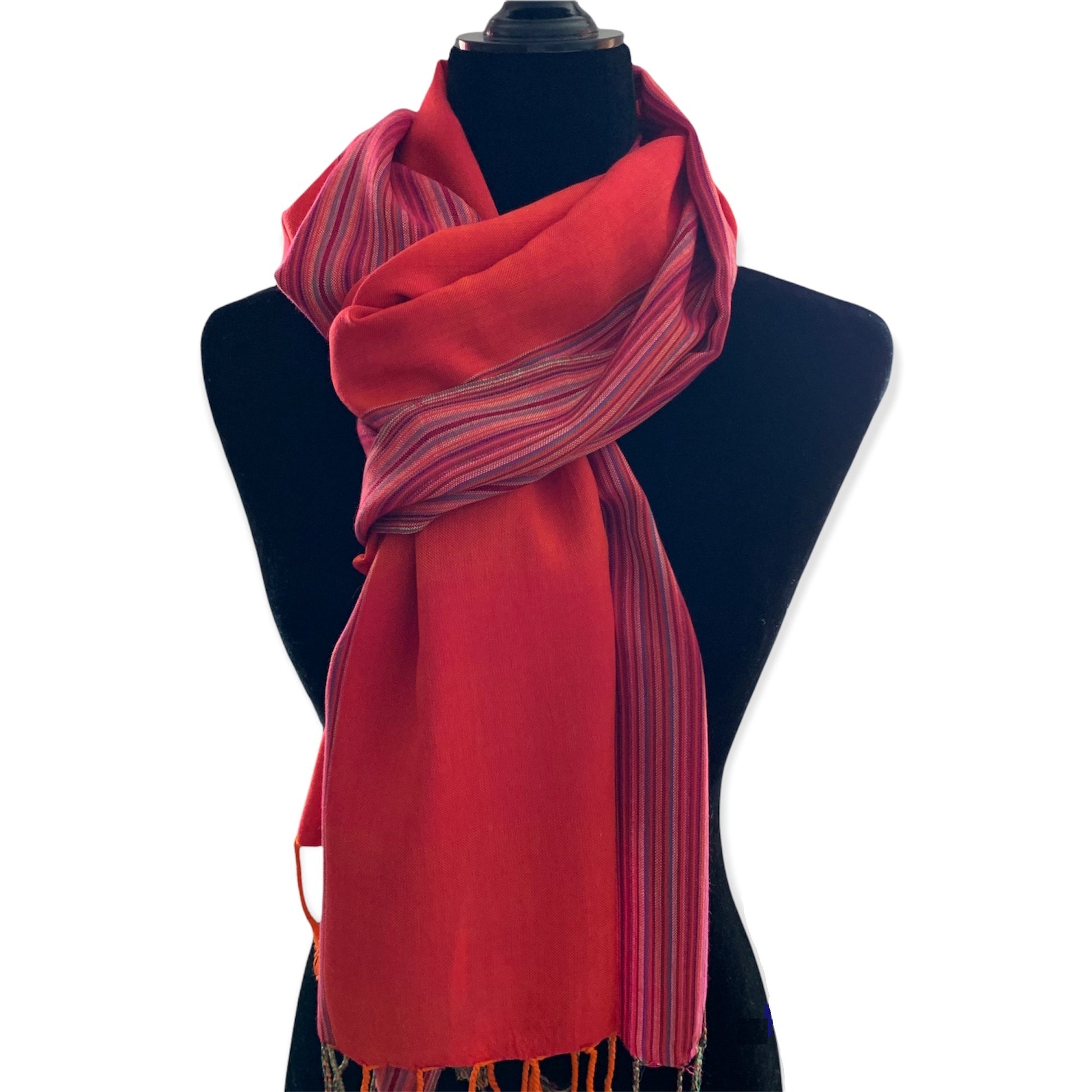 Striped-frame Handwoven Scarf - Orange & Pink Charlotte