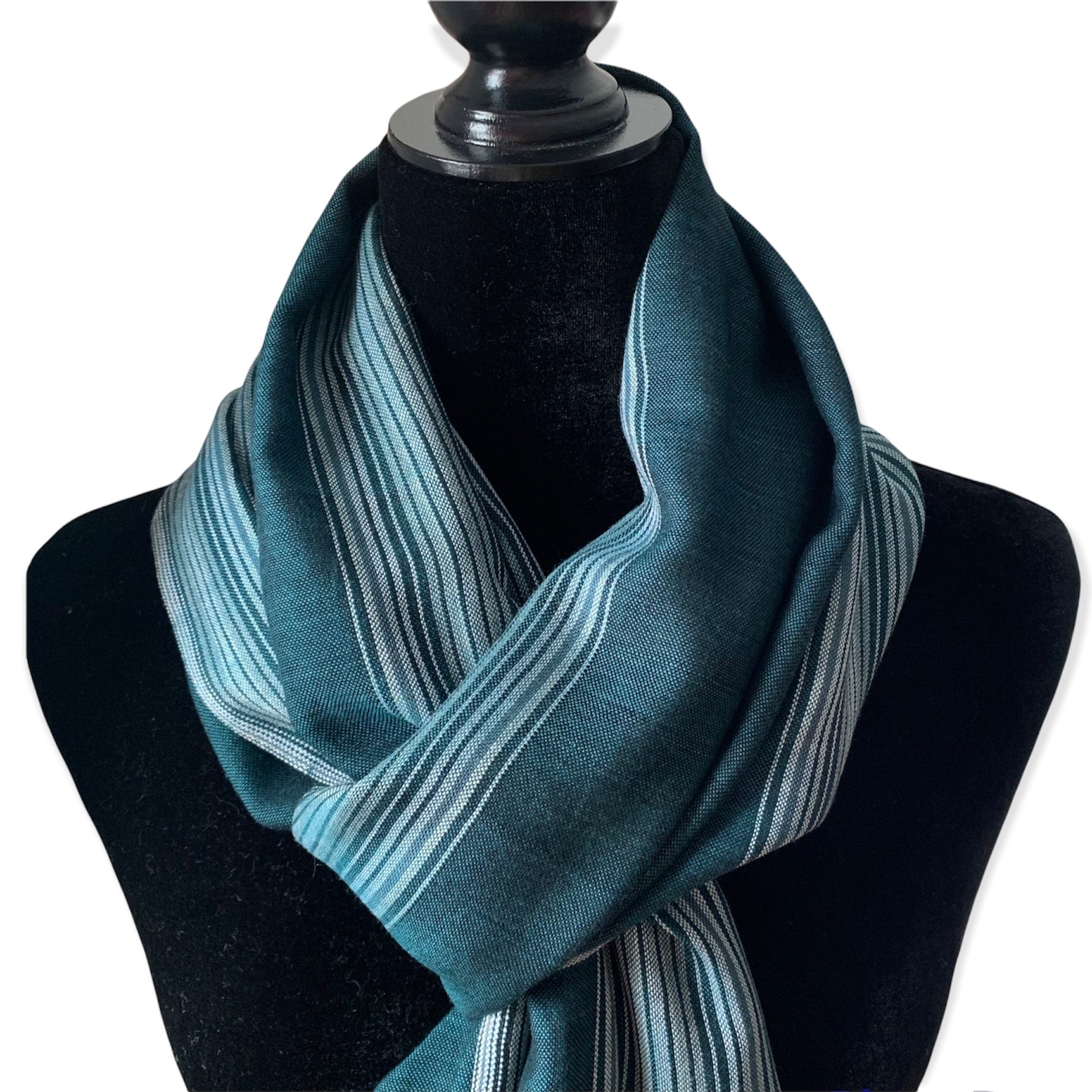 Striped-frame Handwoven Scarf - Sacramento Green