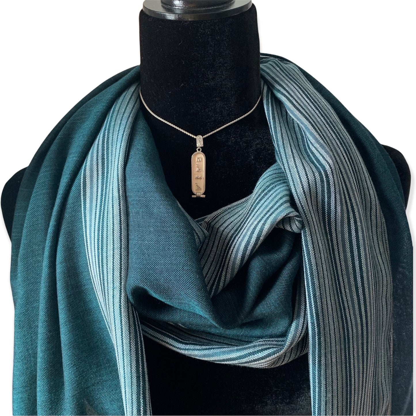 Striped-frame Handwoven Scarf - Sacramento Green