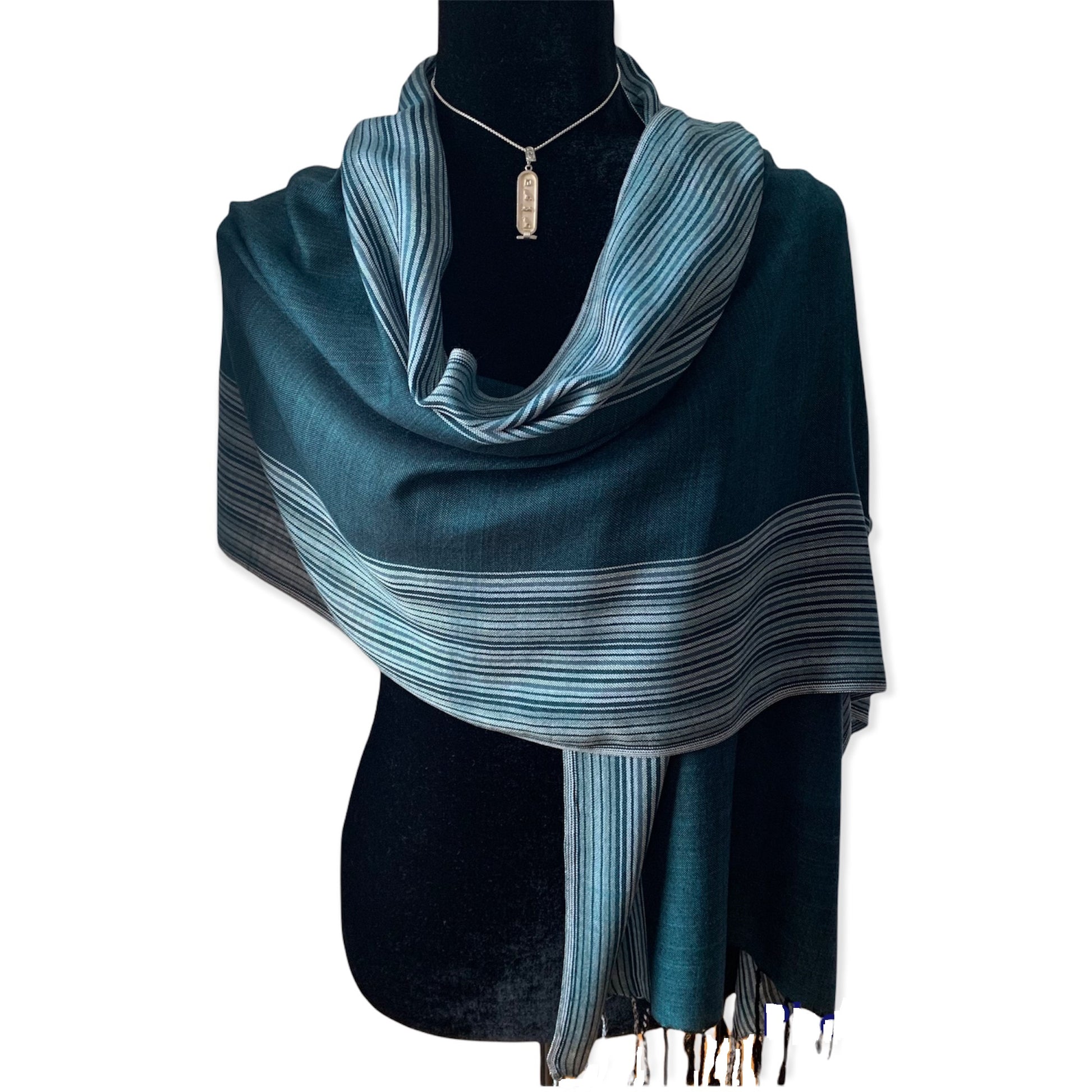 Striped-frame Handwoven Scarf - Sacramento Green