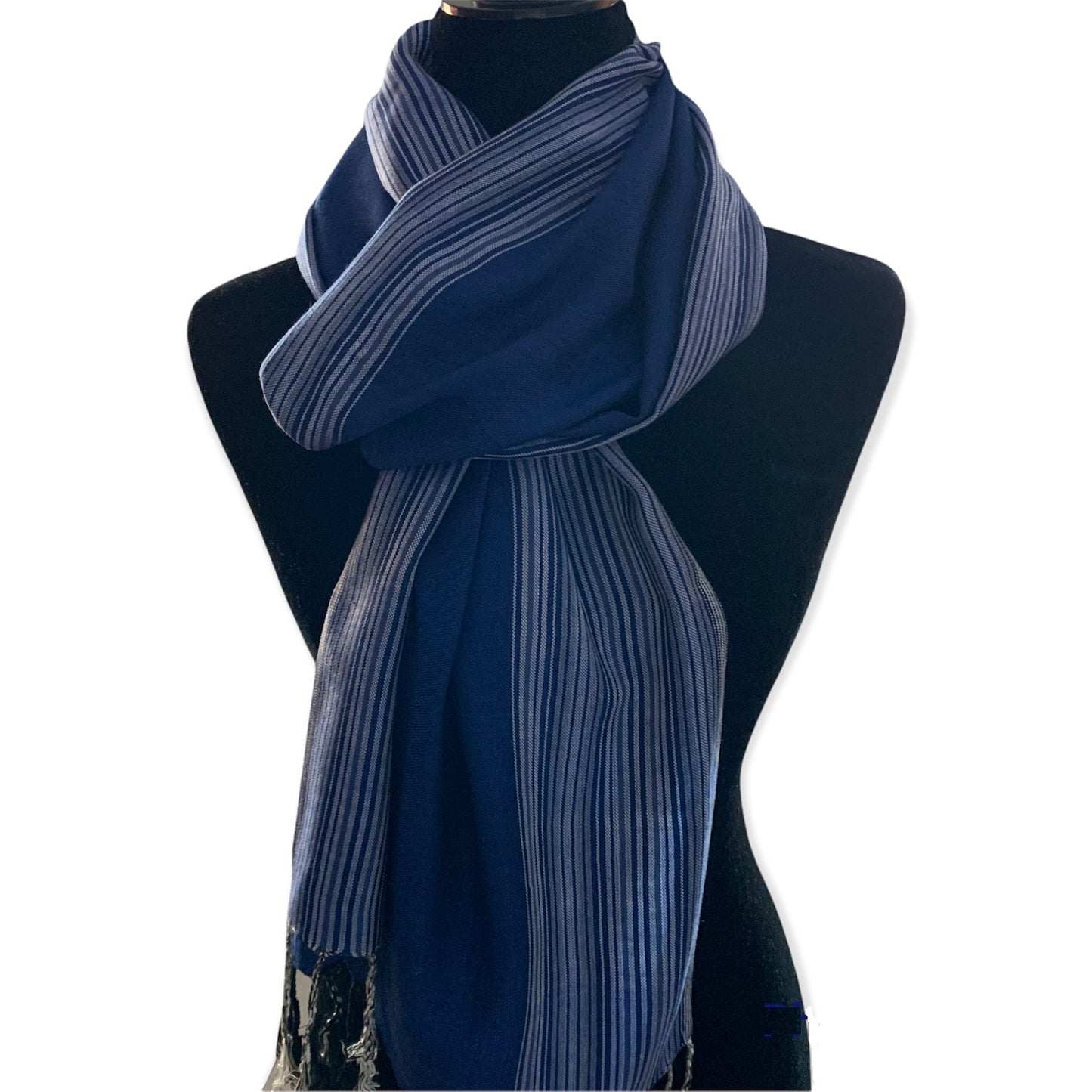 Striped-frame Handwoven Scarf - Blue Quartz