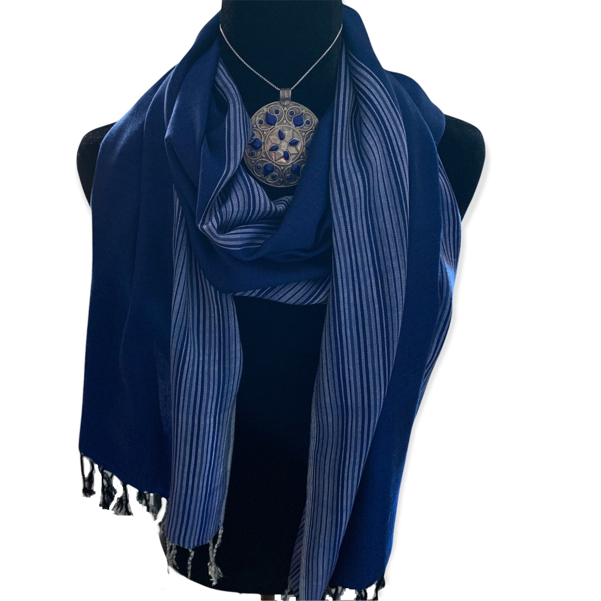 Striped-frame Handwoven Scarf - Blue Quartz