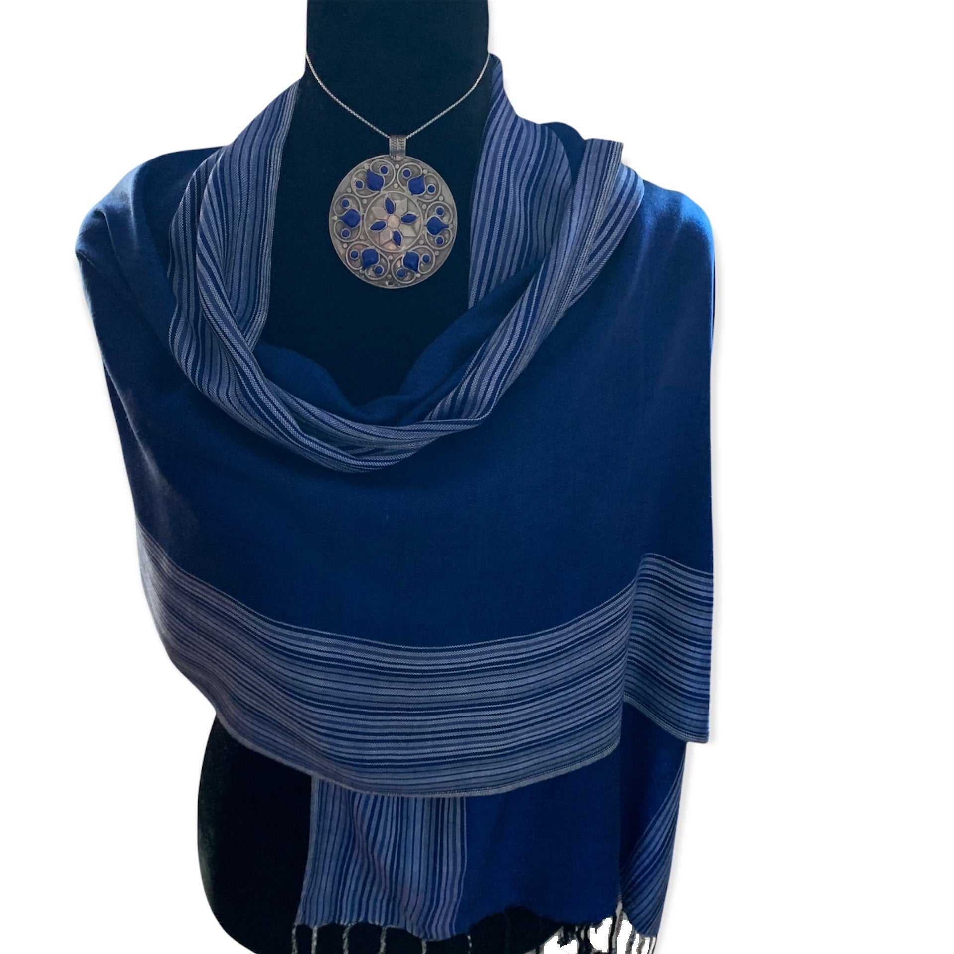 Striped-frame Handwoven Scarf - Blue Quartz