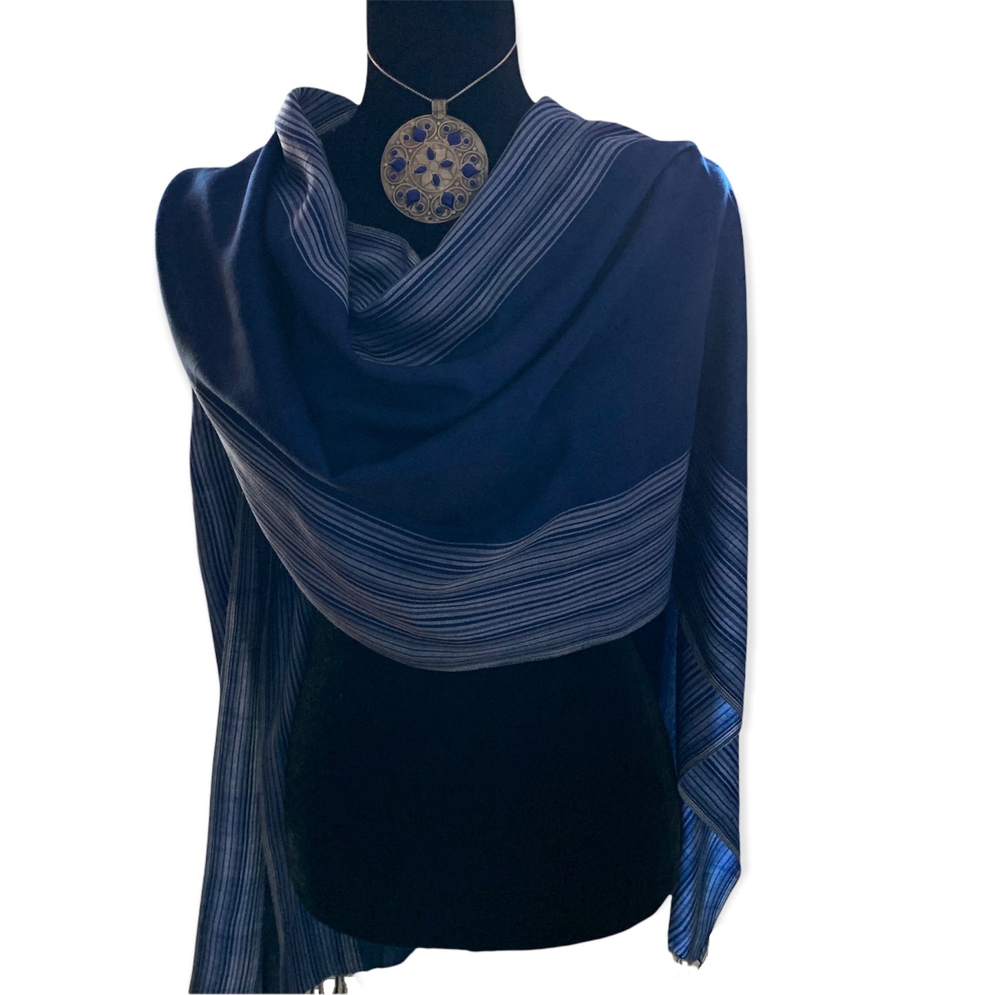 Striped-frame Handwoven Scarf - Blue Quartz