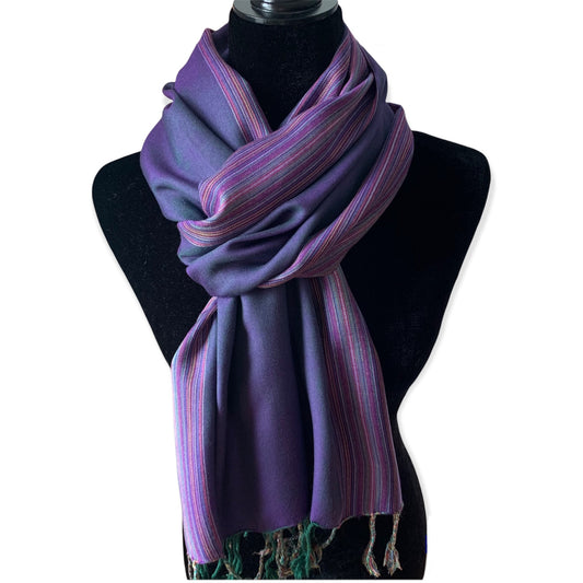 Striped-frame Handwoven Scarf - Violet