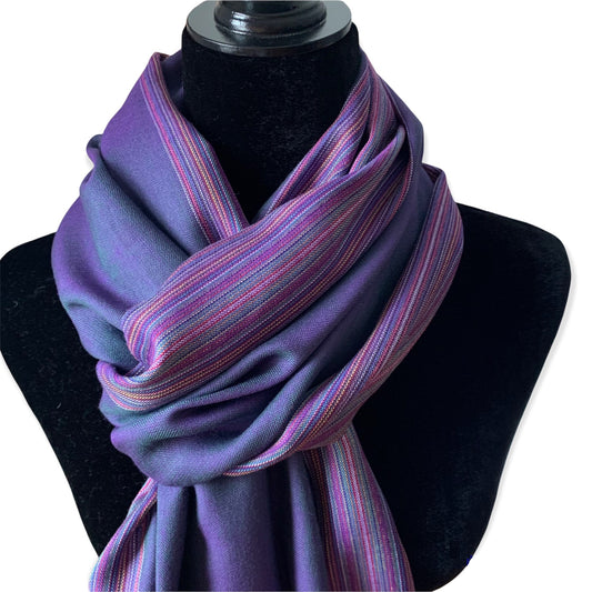 Striped-frame Handwoven Scarf - Violet