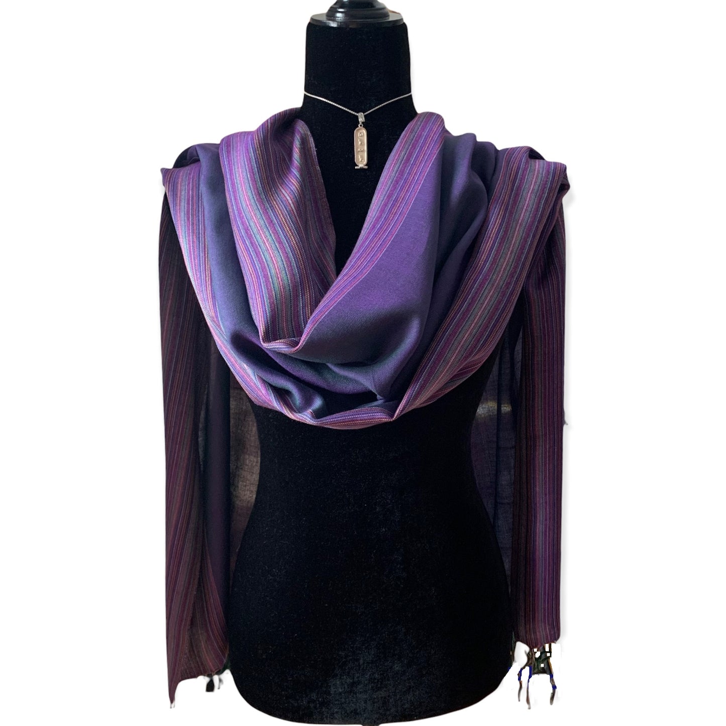 Striped-frame Handwoven Scarf - Violet