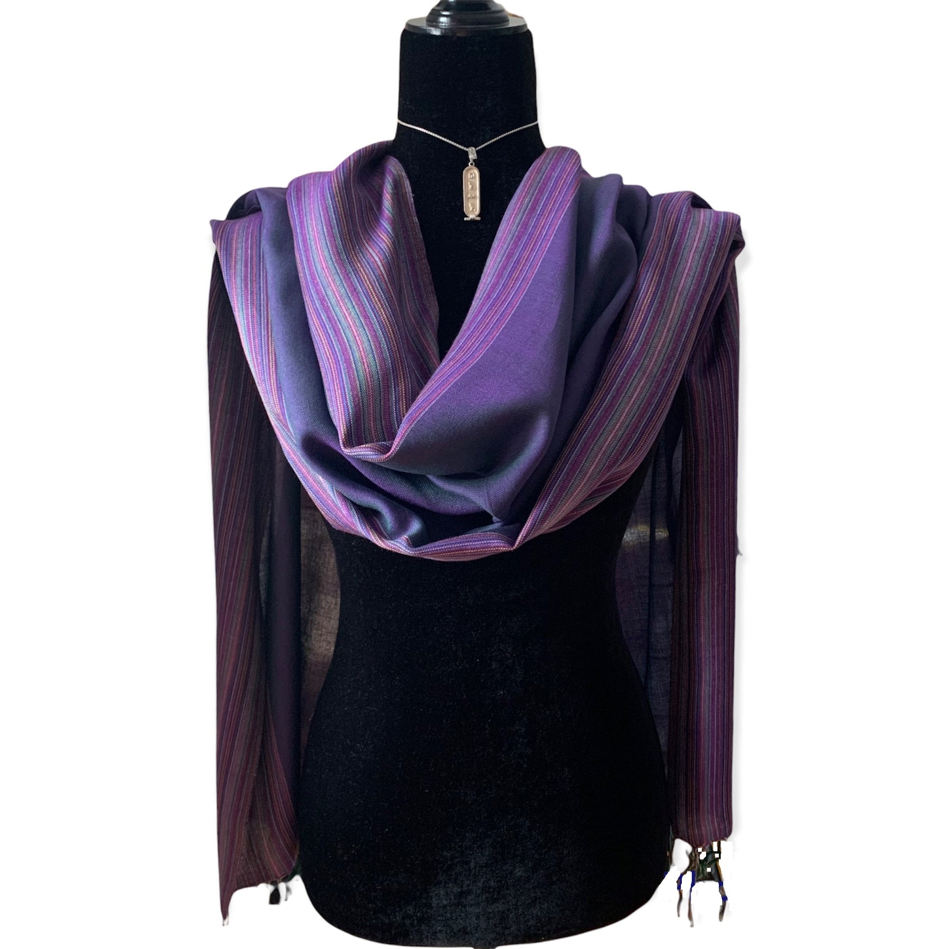 Striped-frame Handwoven Scarf - Violet