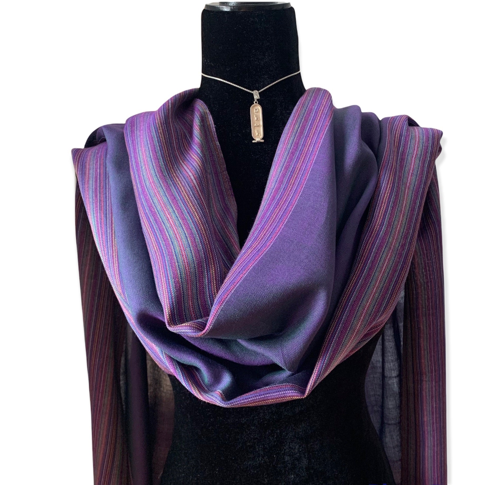 Striped-frame Handwoven Scarf - Very Peri