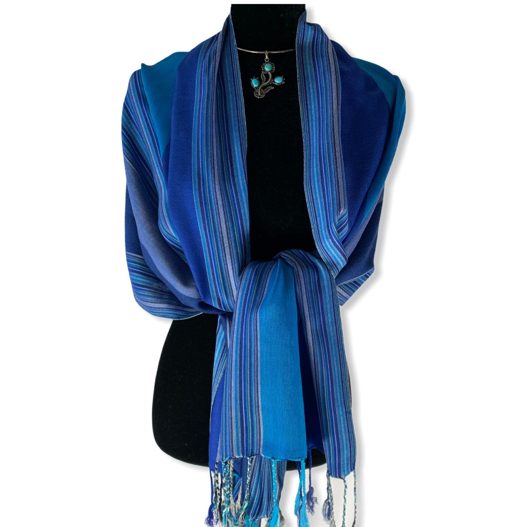 Striped Handwoven Scarf - Egyptian Blue & Azure