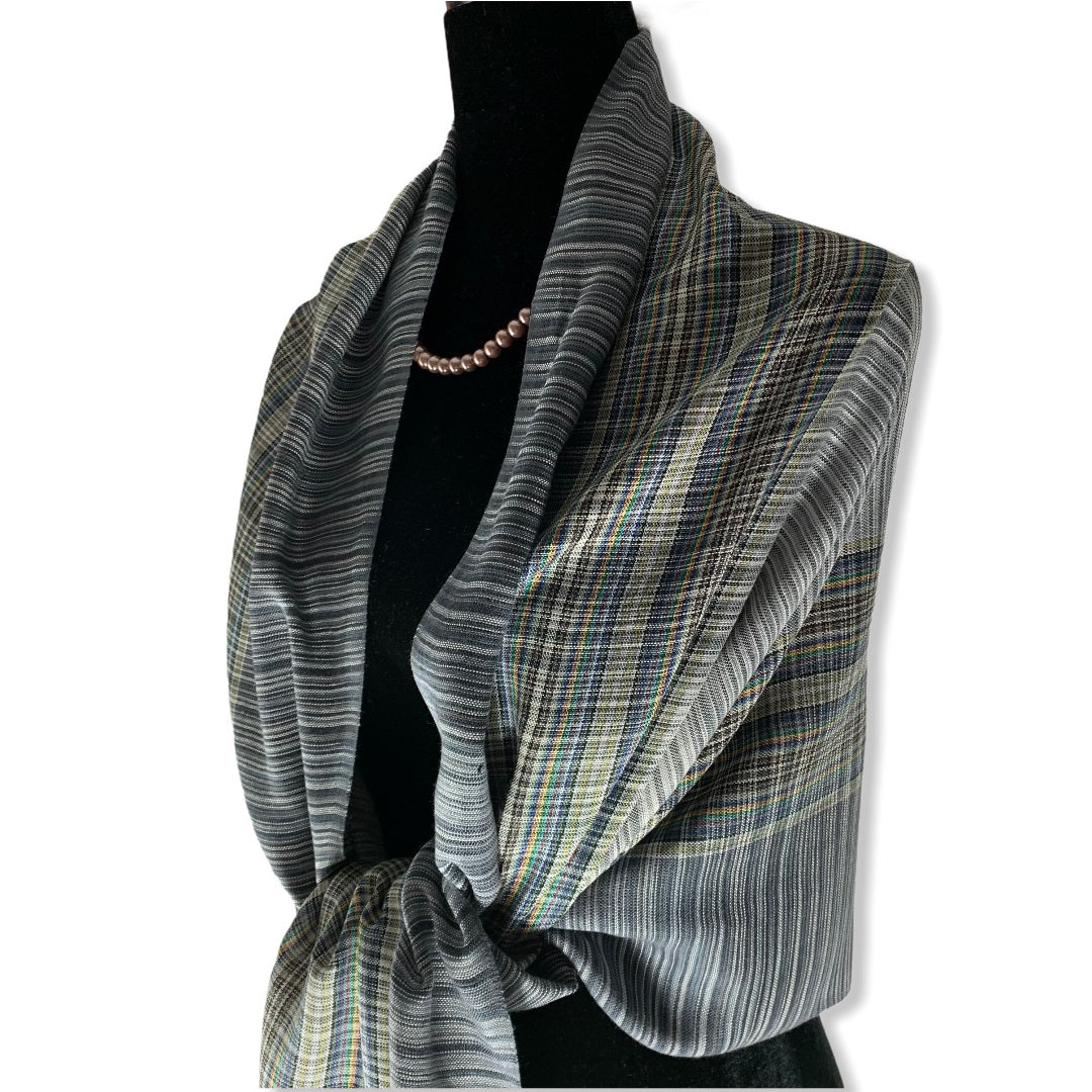 Striped Handwoven Scarf - Shades of Gray & Mustard