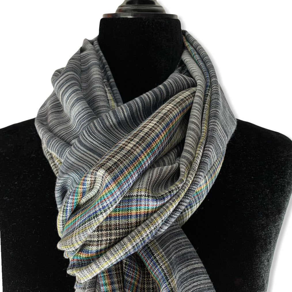 Striped Handwoven Scarf - Shades of Gray & Mustard