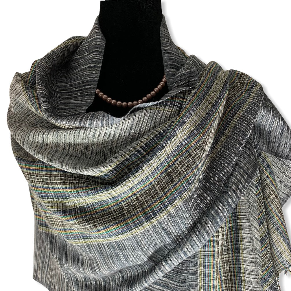 Striped Handwoven Scarf - Shades of Gray & Mustard