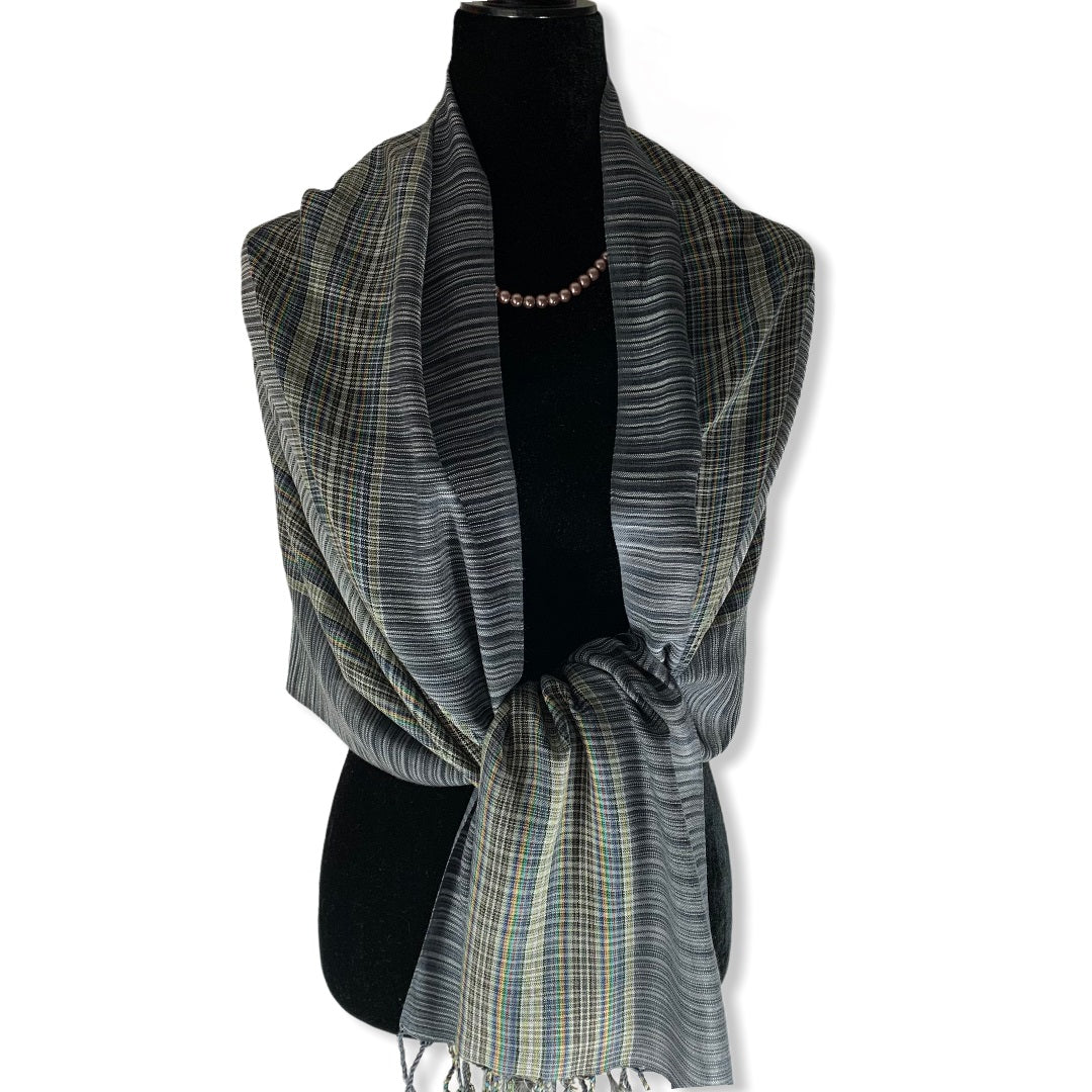 Striped Handwoven Scarf - Shades of Gray & Mustard