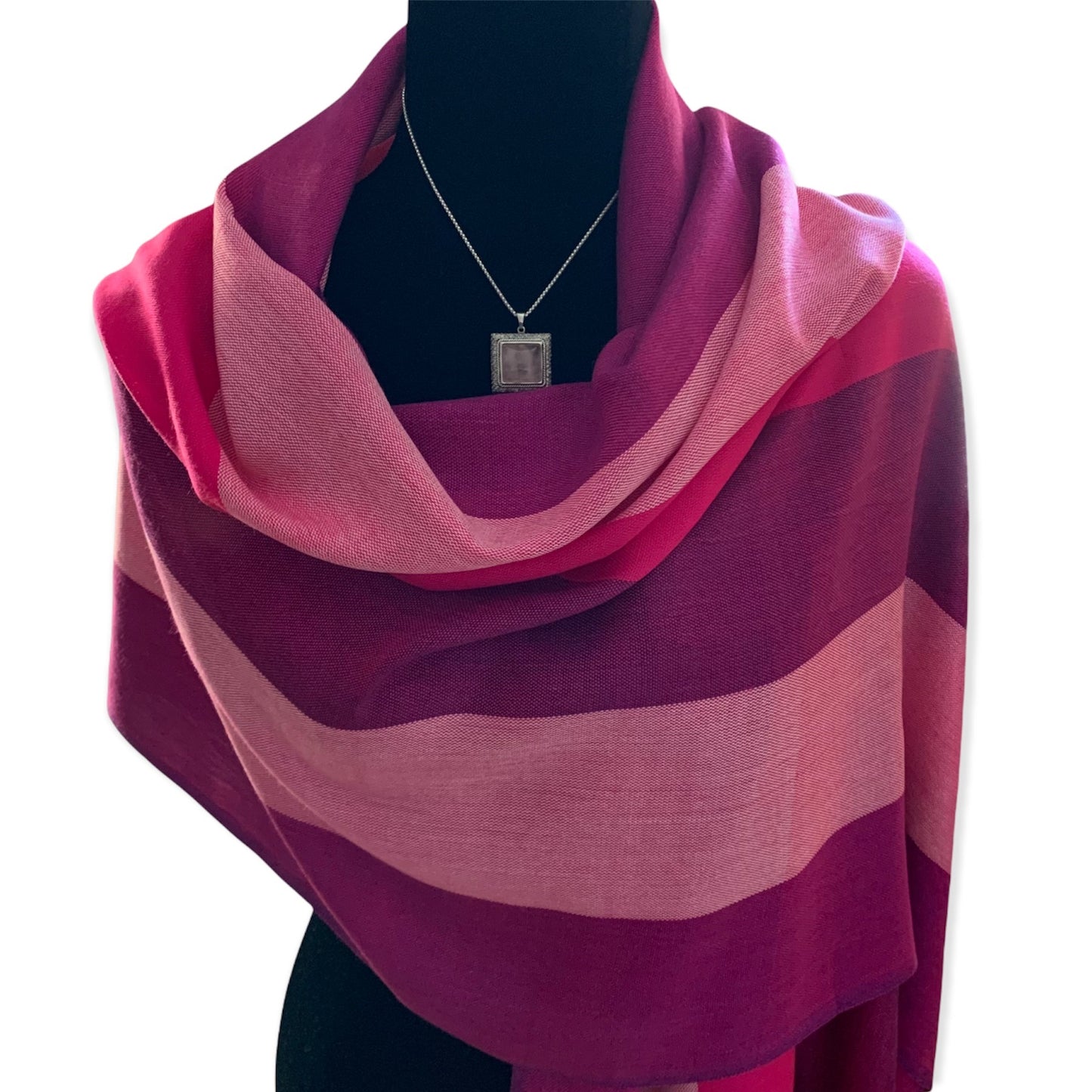 Wide Striped Handwoven Scarf - Pink Charlotte & Plum