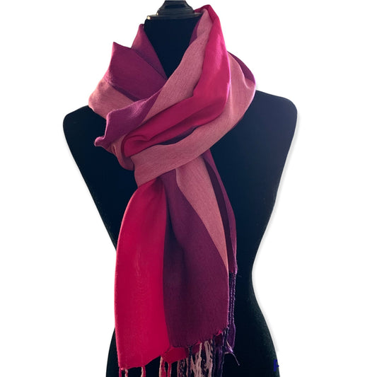 Wide Striped Handwoven Scarf - Pink Charlotte & Plum