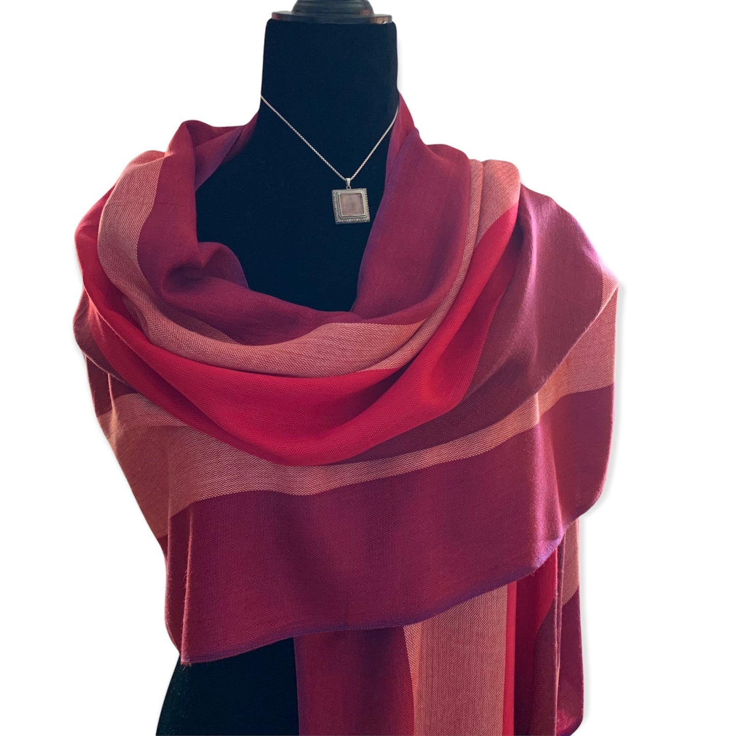Wide Striped Handwoven Scarf - Pink & Wine