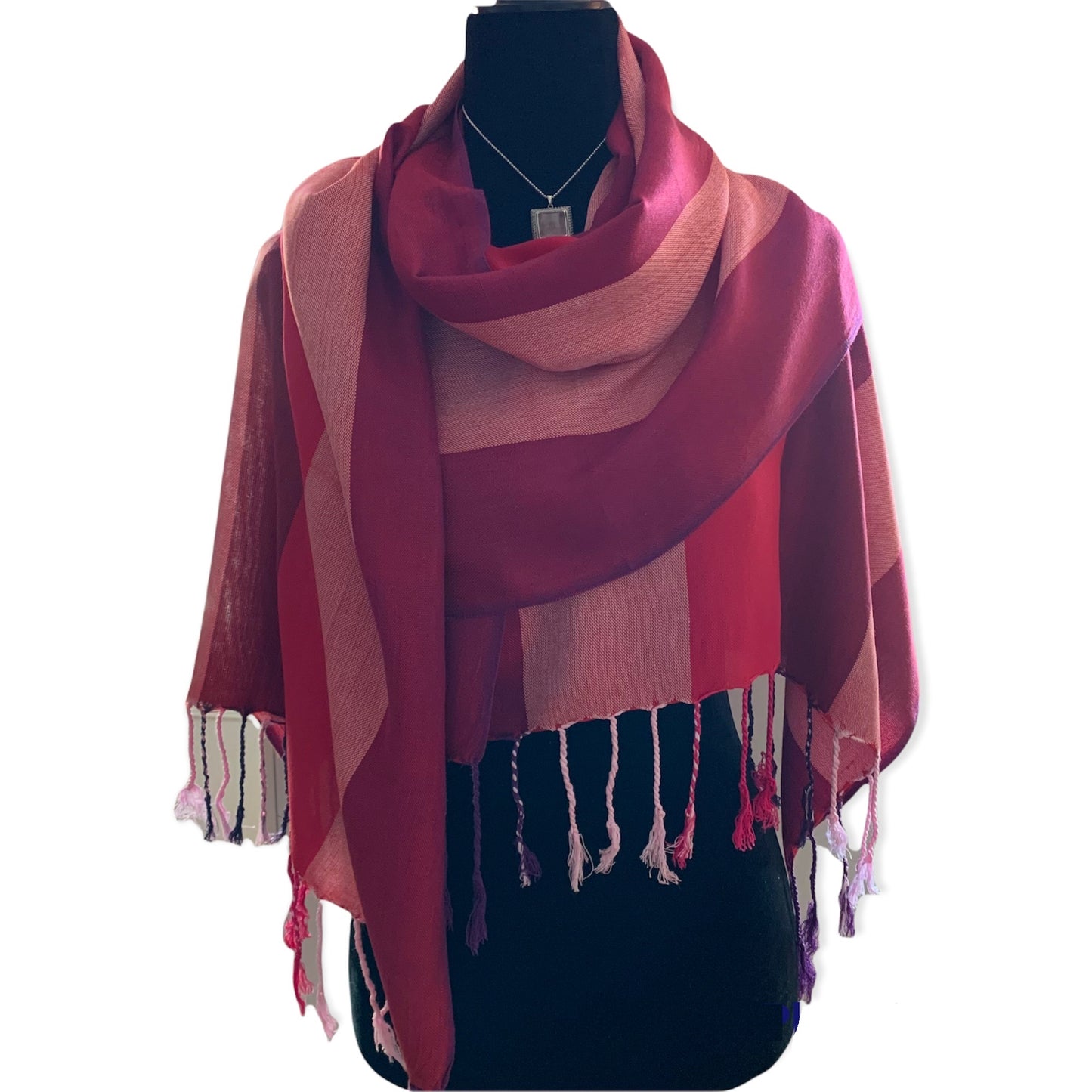 Wide Striped Handwoven Scarf - Pink & Wine