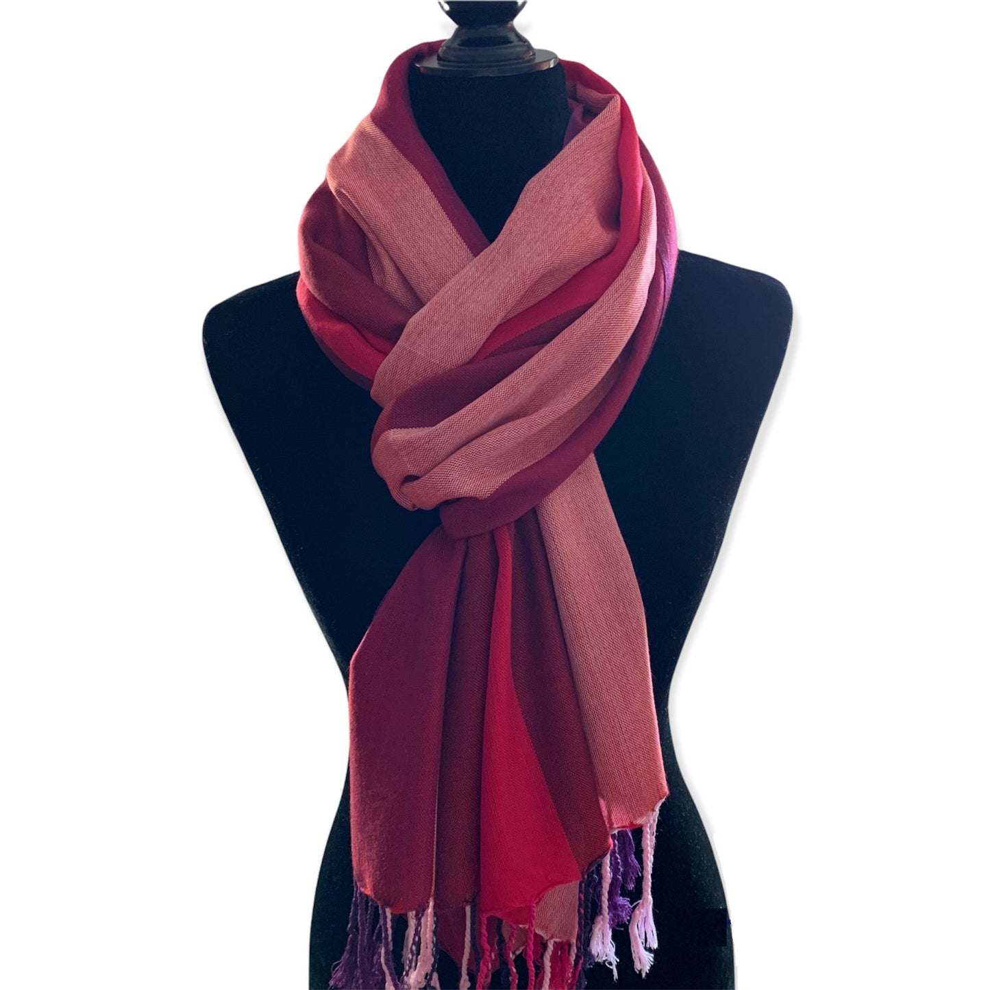 Wide Striped Handwoven Scarf - Pink & Wine