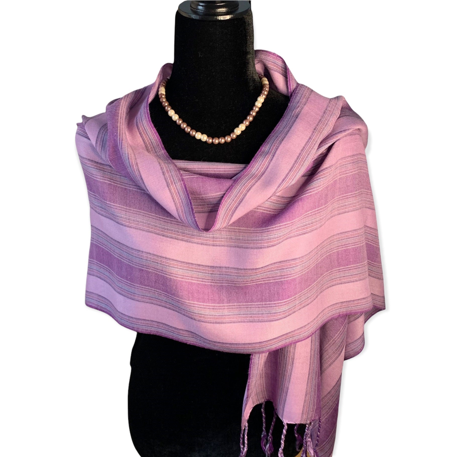 Small Striped Handwoven Scarf - Lilac & Violet