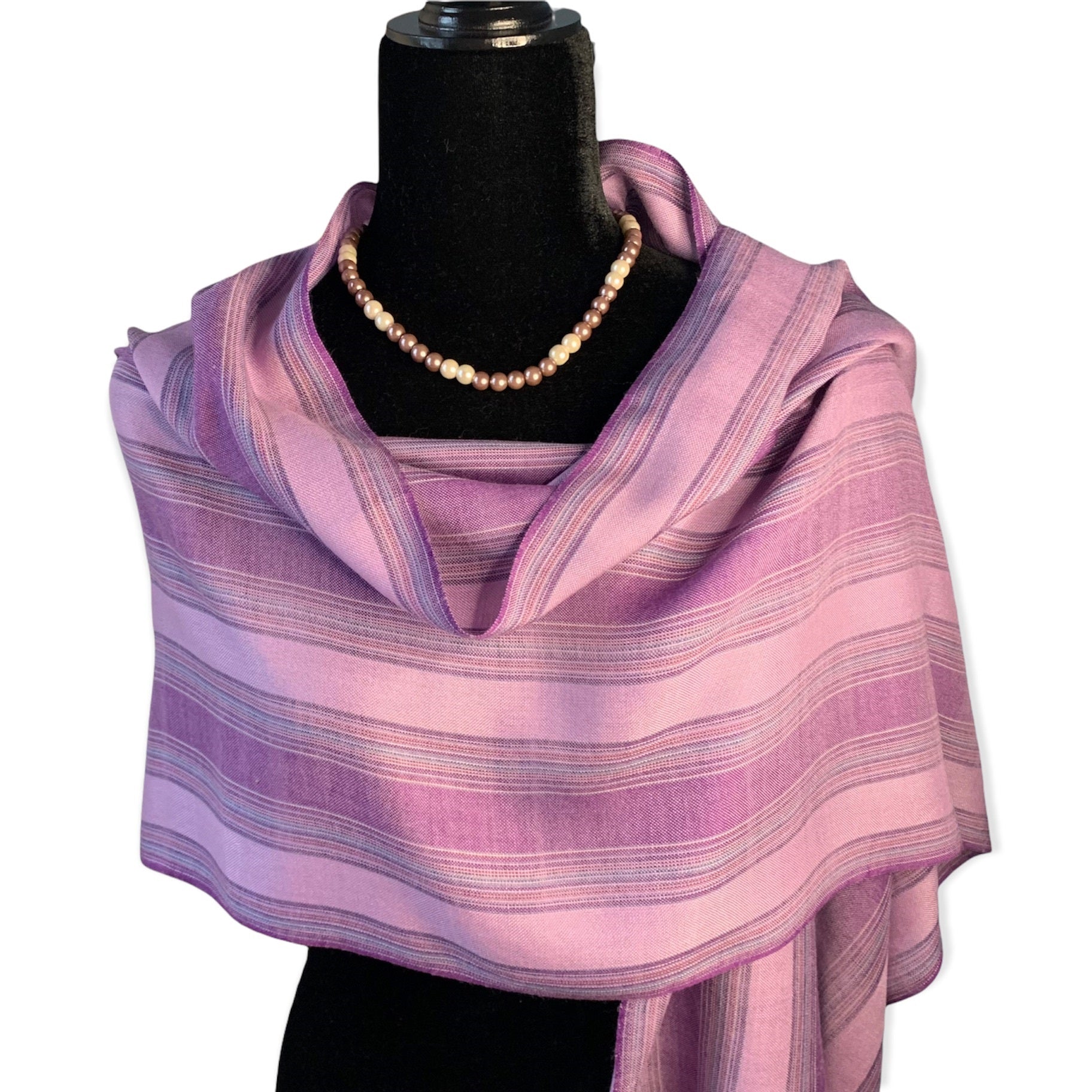 Small Striped Handwoven Scarf - Lilac & Violet