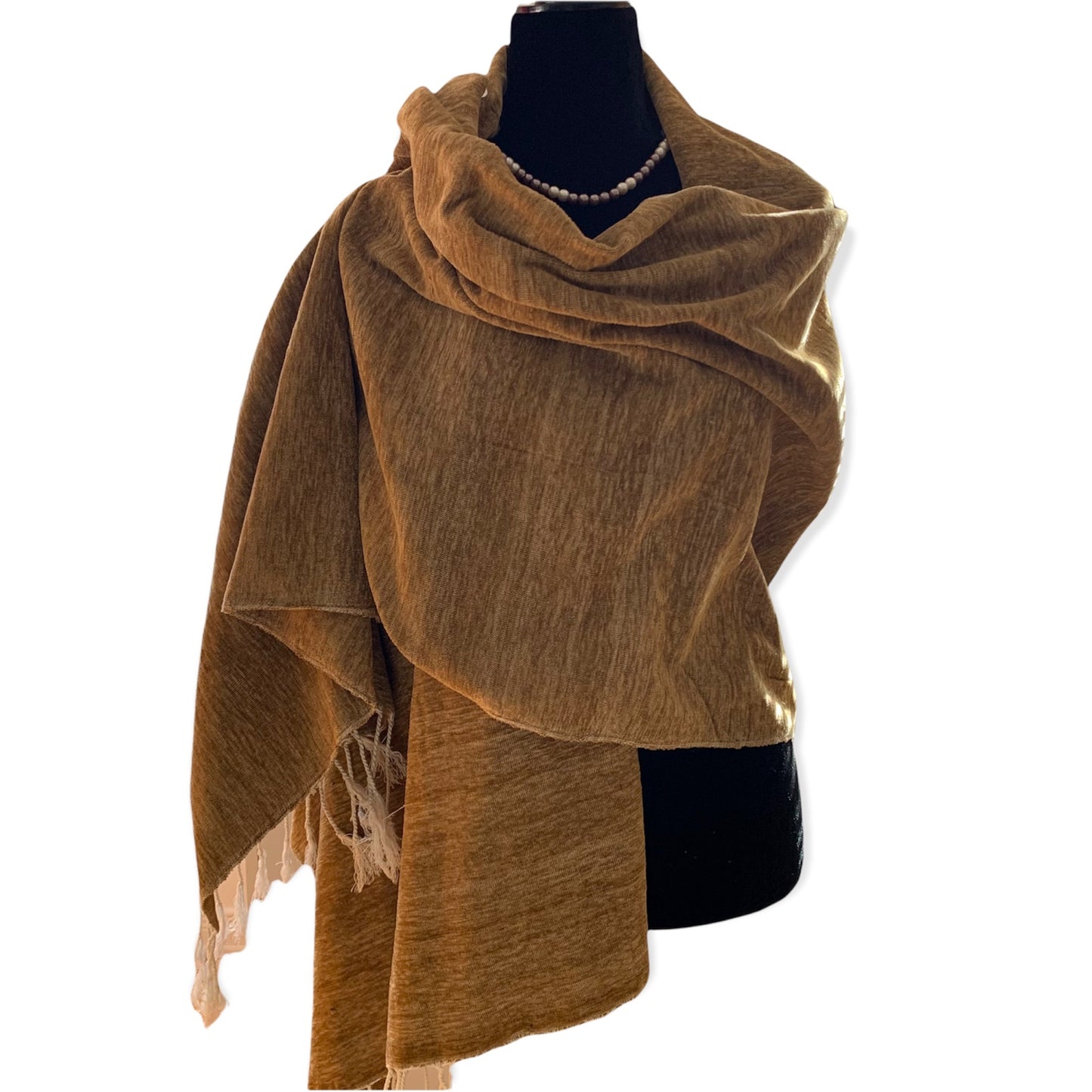 Handwoven Velvet Shawl - Camel: Velvet & Cotton