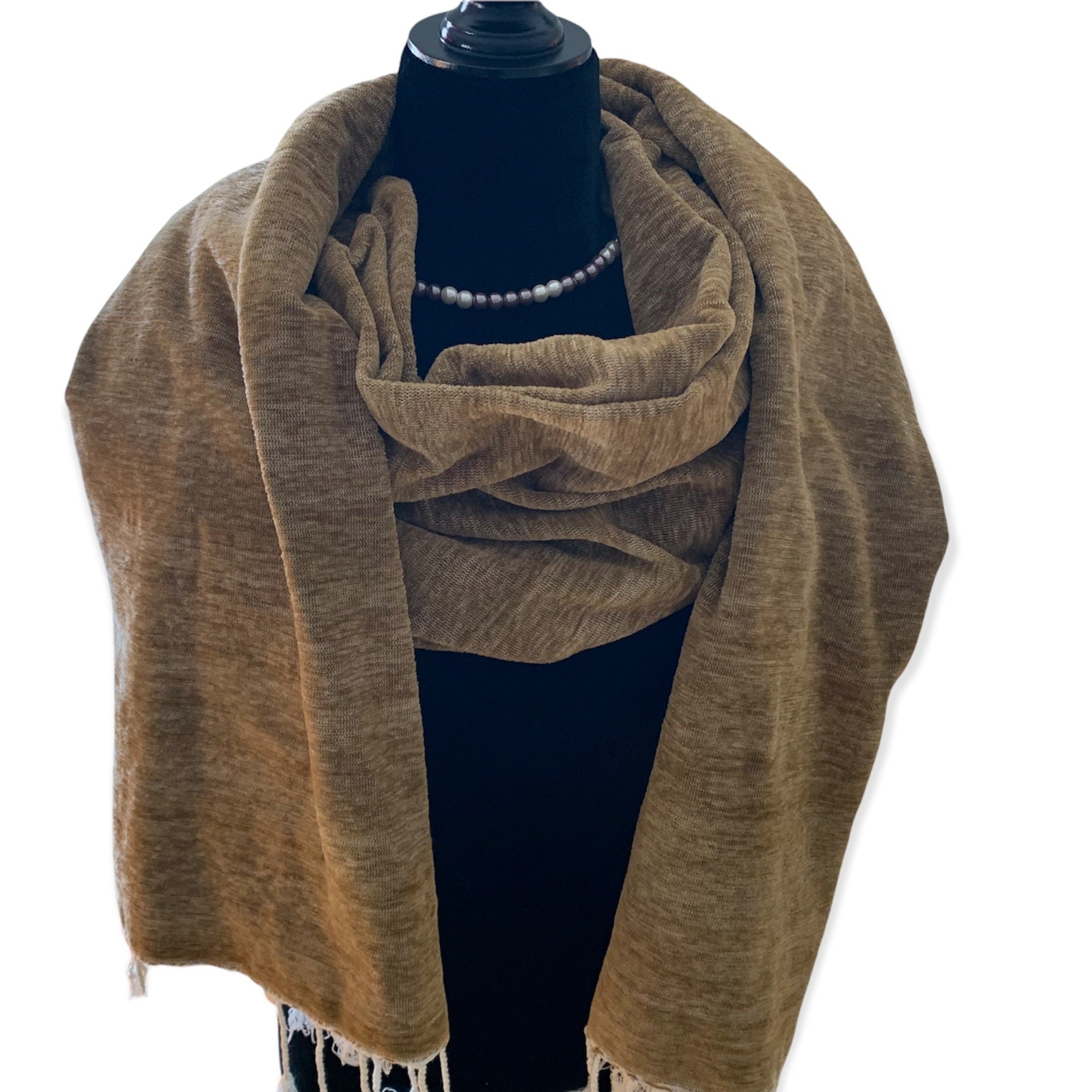 Handwoven Velvet Shawl - Camel: Velvet & Cotton