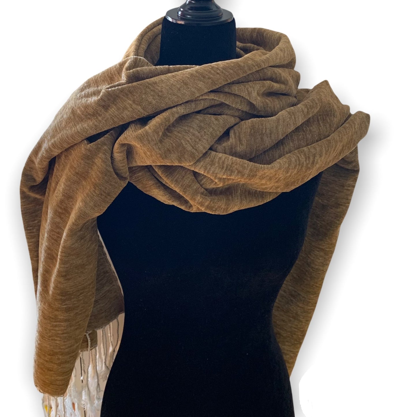 Handwoven Velvet Shawl - Camel: Velvet & Cotton