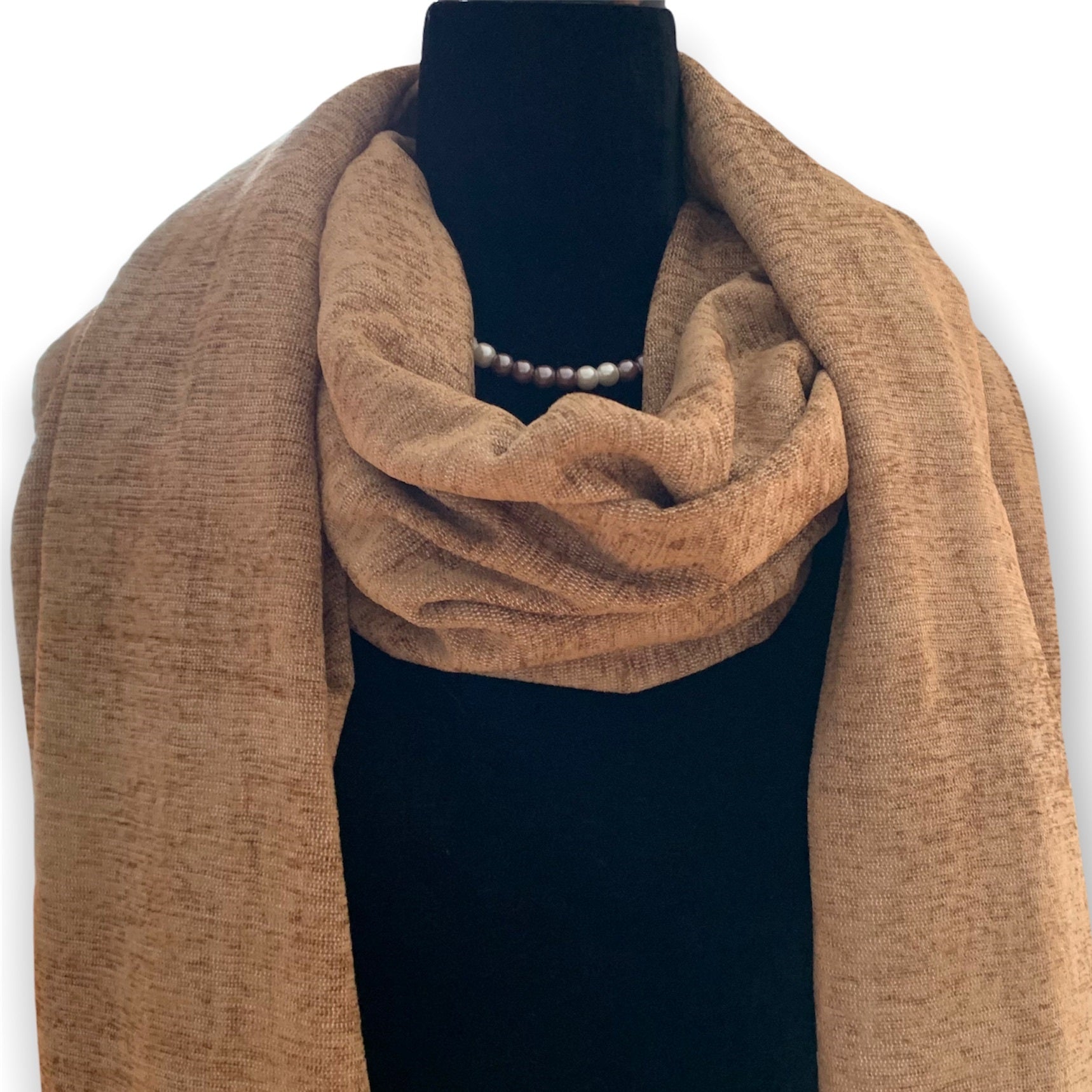 Handwoven Artisan Camel Velvet Shawl Scarf Throw