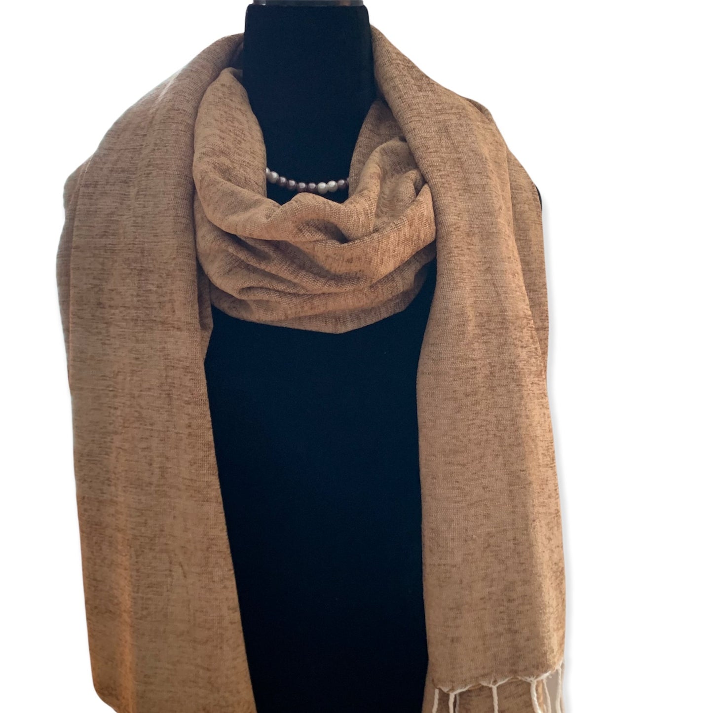 Handwoven Velvet Shawl - Camel: Velvet & Viscose