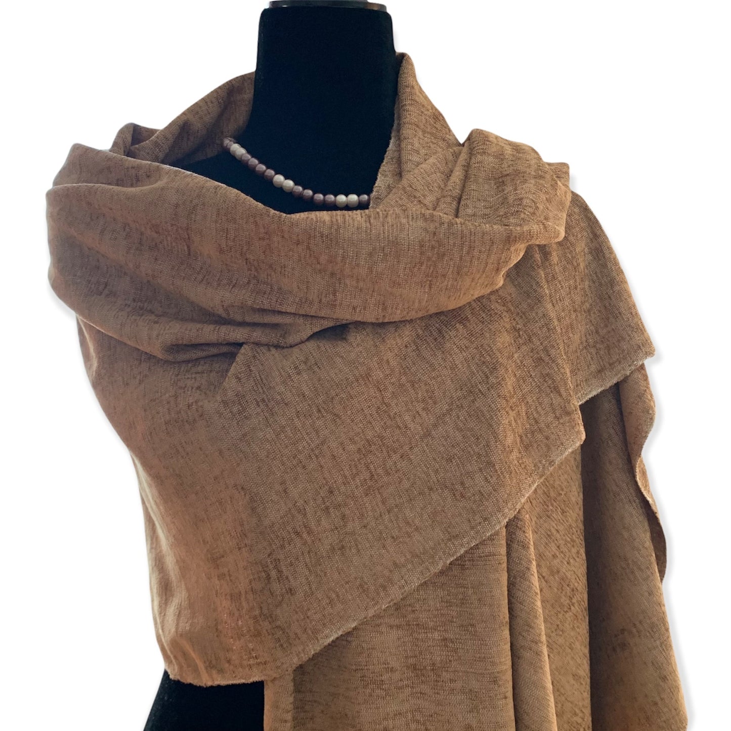 Handwoven Velvet Shawl - Camel: Velvet & Viscose