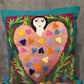 Handwoven Egyptian Cotton Cushion Cover - Hand Embroidered Art - Woman with Big Pink Heart