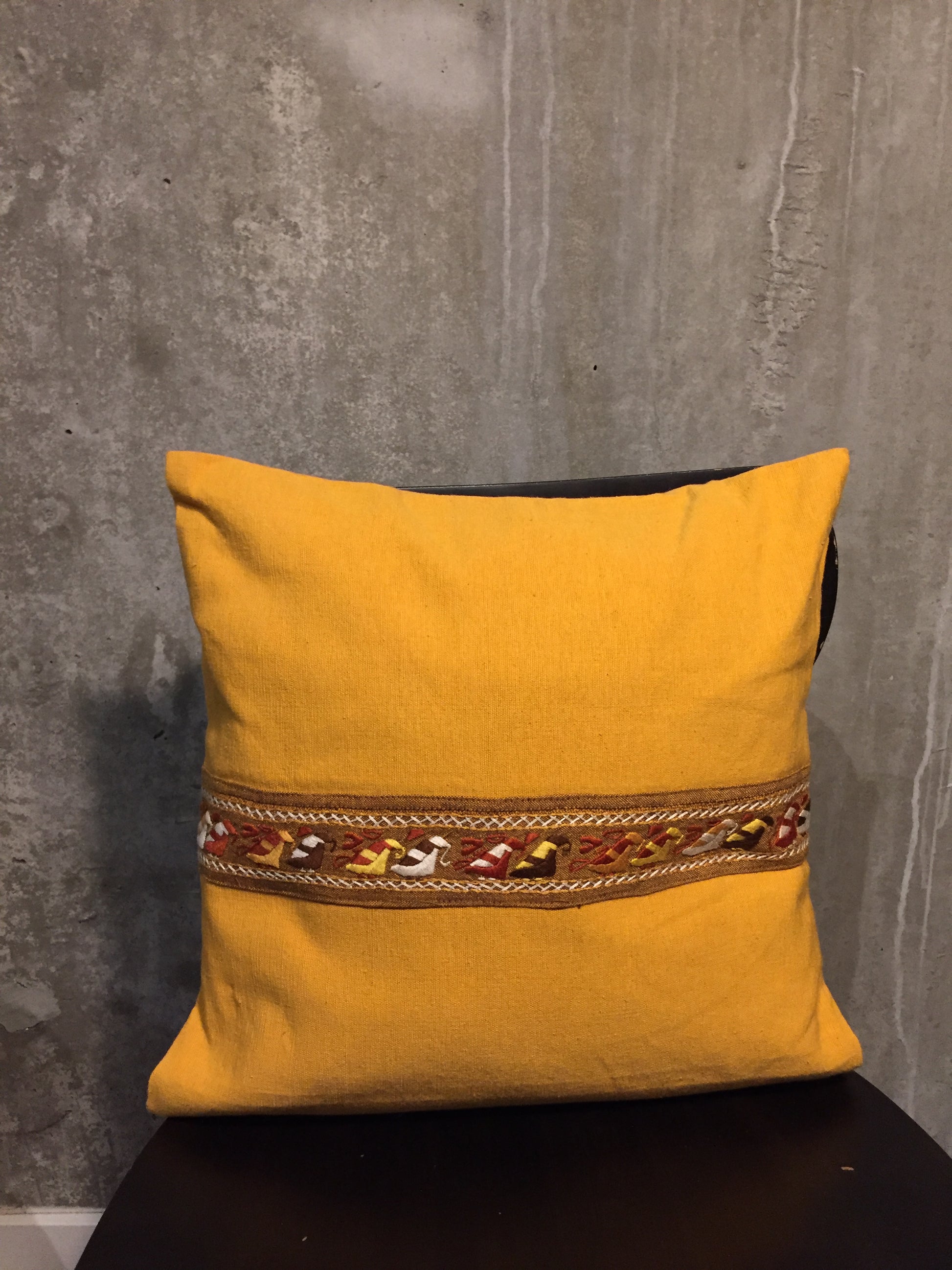Handwoven Egyptian Cotton Cushion Cover - Hand Embroidered Art - Flock of Birds