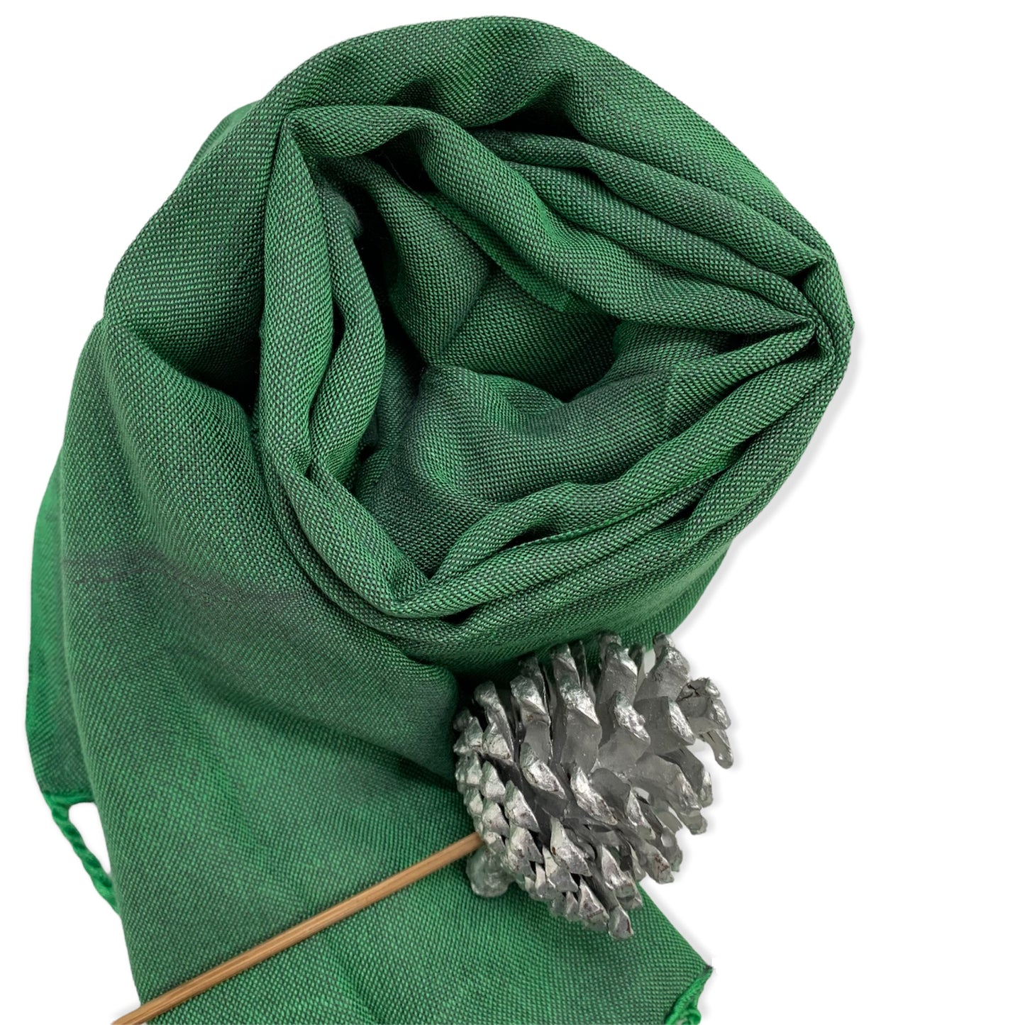 Small Solid Handwoven Scarf - Green & Gray