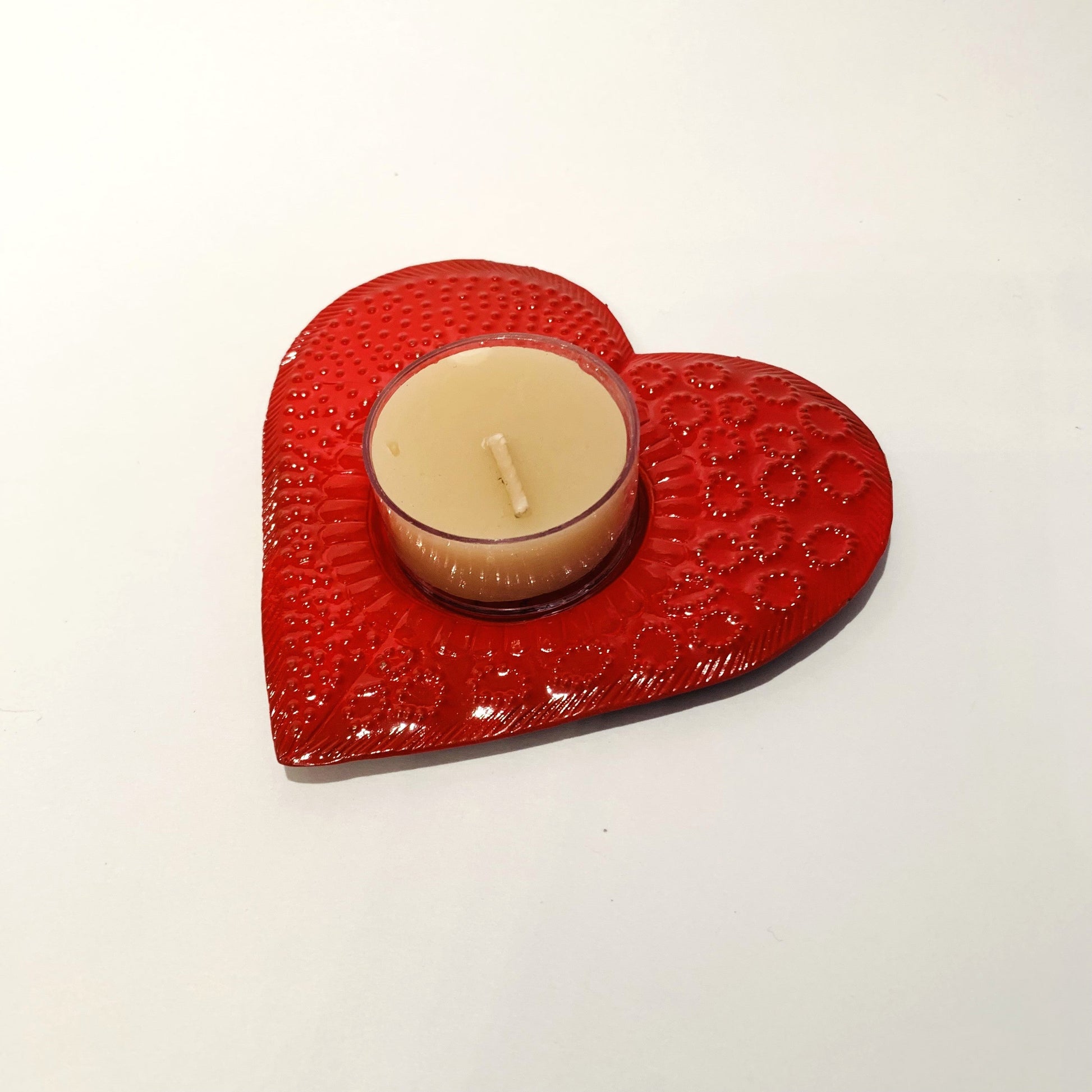 Metal Tealight Plate - Red Heart