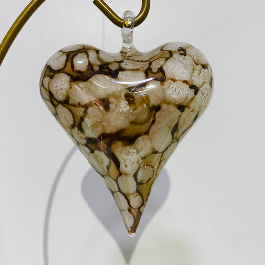 Blown Glass Ornament - Heart: Multi / Brown