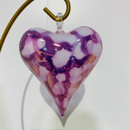 Blown Glass Ornament - Heart: Multi / Purple