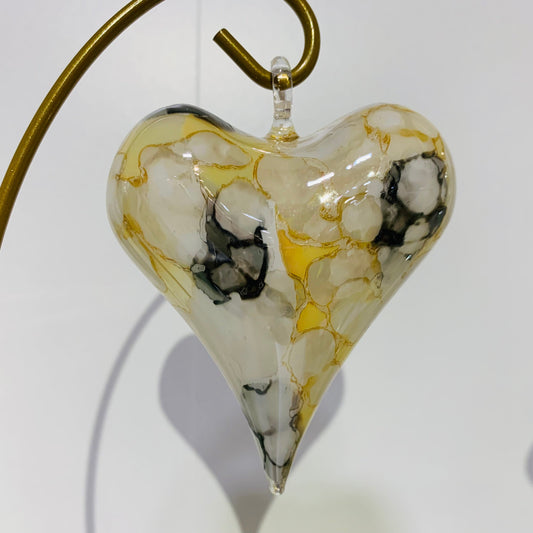 Blown Glass Ornament - Heart: Multi / Yellow