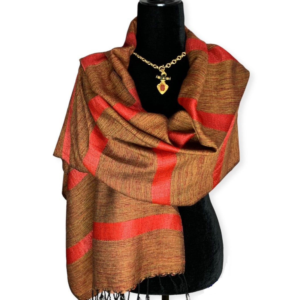 Helyat Handwoven Bamboo Viscose Scarf - Variegated Orange