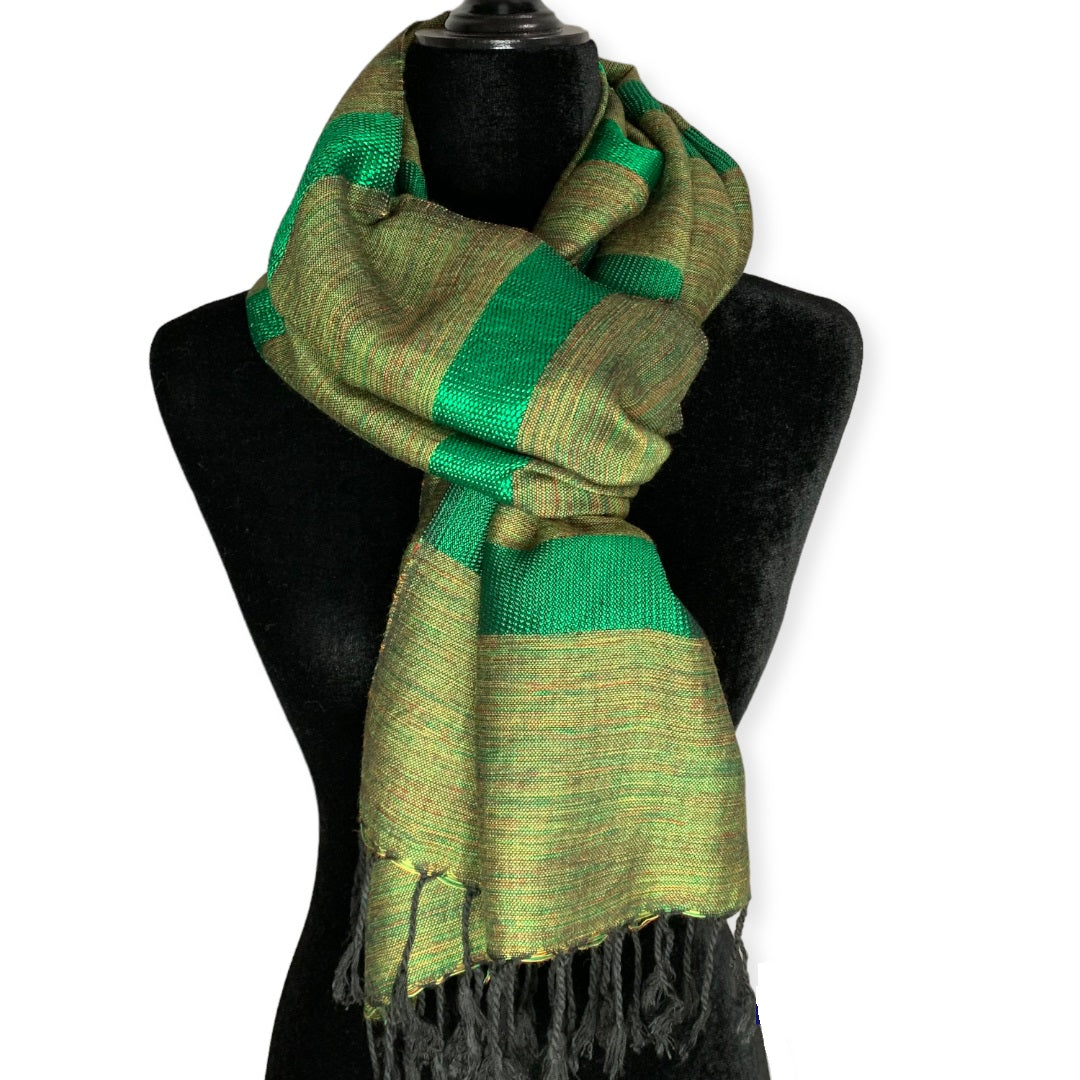Helyat Handwoven Bamboo Viscose Scarf - Variegated Green