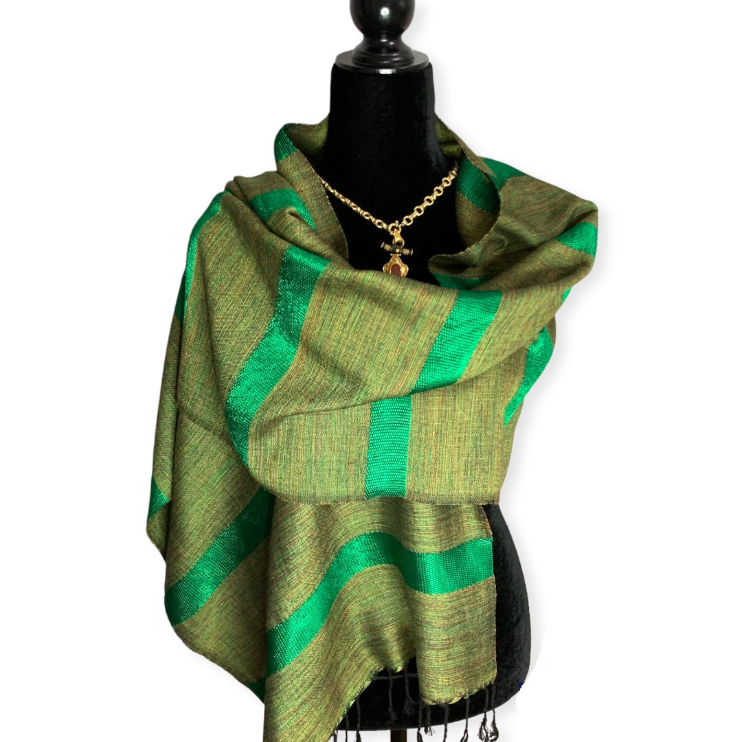 Helyat Handwoven Bamboo Viscose Scarf - Variegated Green