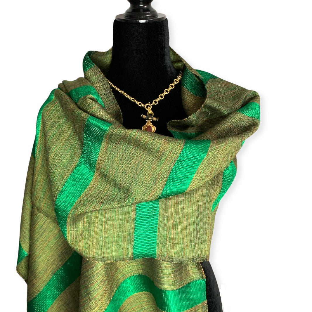 Helyat Handwoven Bamboo Viscose Scarf - Variegated Green
