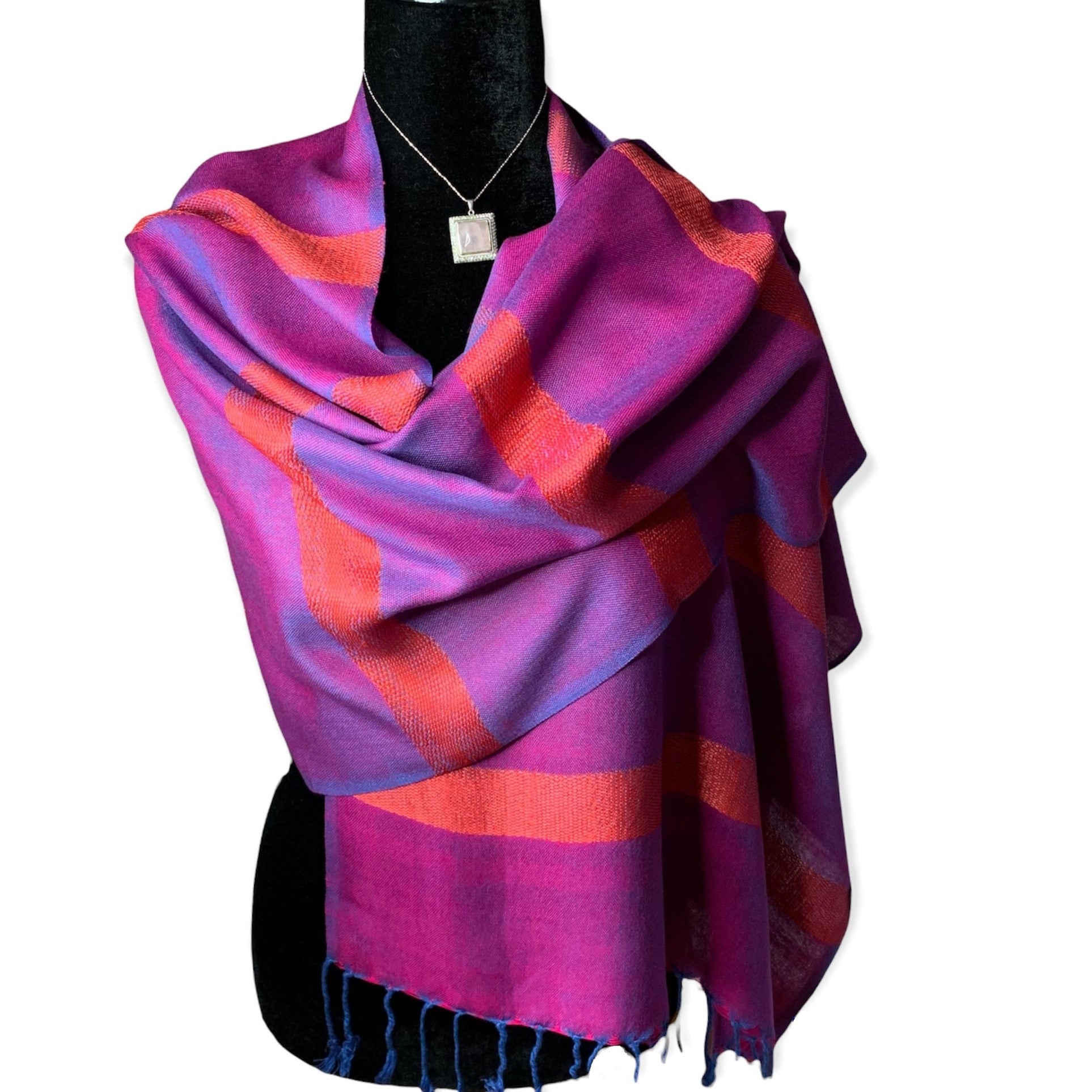 Helyat Handwoven Scarf - Fuchsia & Blue