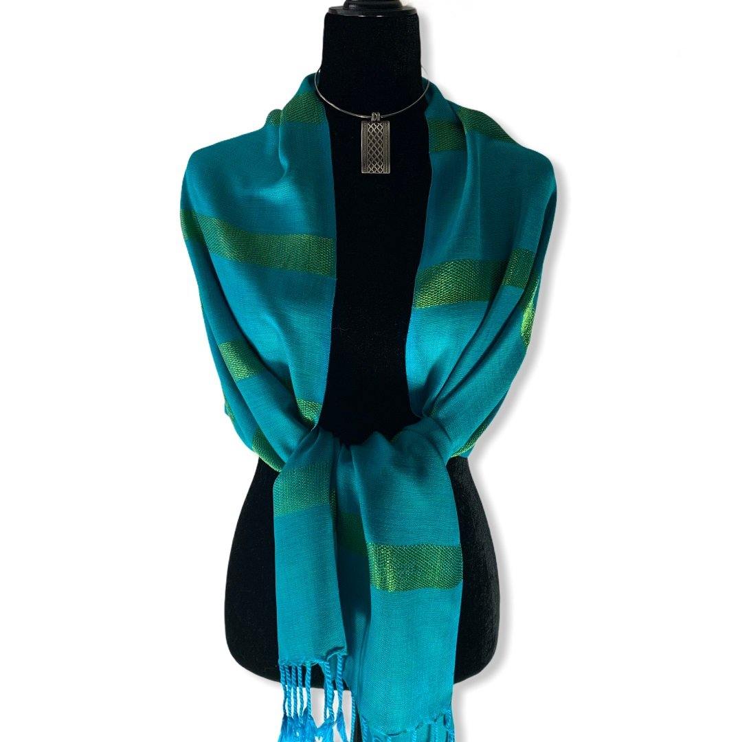 Dandarah Women's Occasion Scarves & Wraps - Artisan Made. Fair trade. Viscose Turquoise & Green