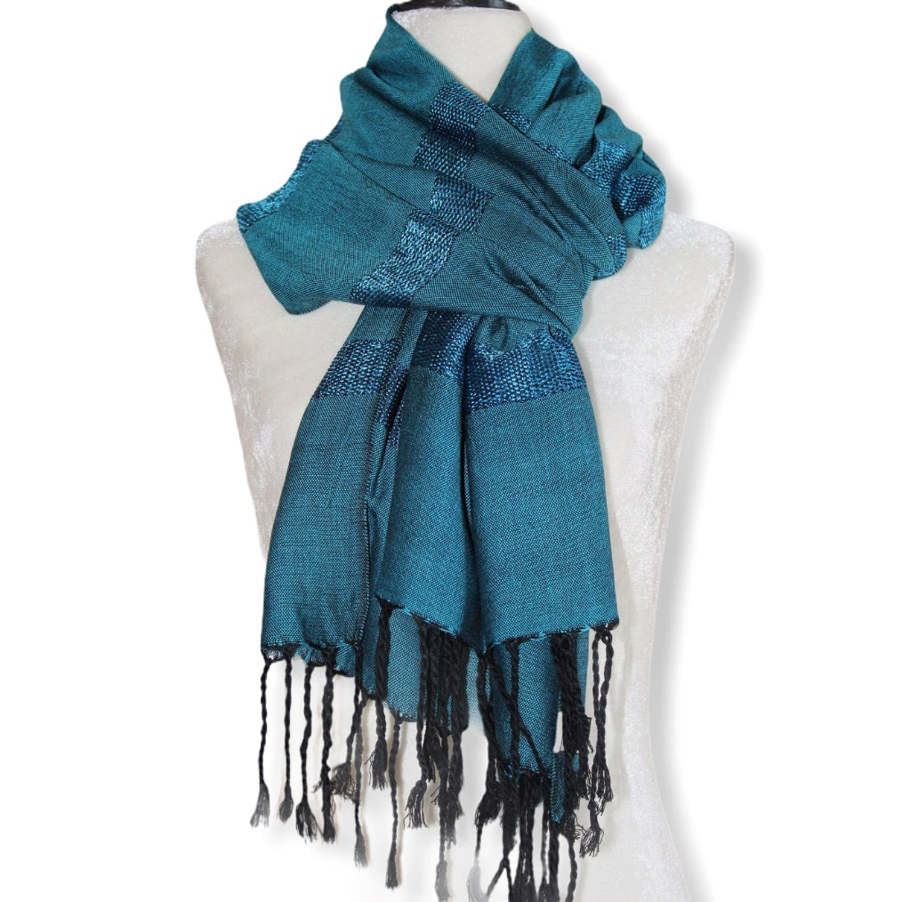Dandarah Women's Occasion Scarves & Wraps - Artisan Made. Fair trade. Viscose blue turquoise scarf