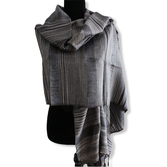 Helyat Handwoven Shawl - Variegated Shades of Gray